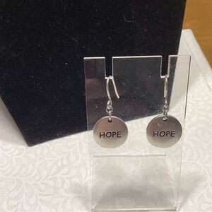 Silvertone  'Hope' Dangle Earrings